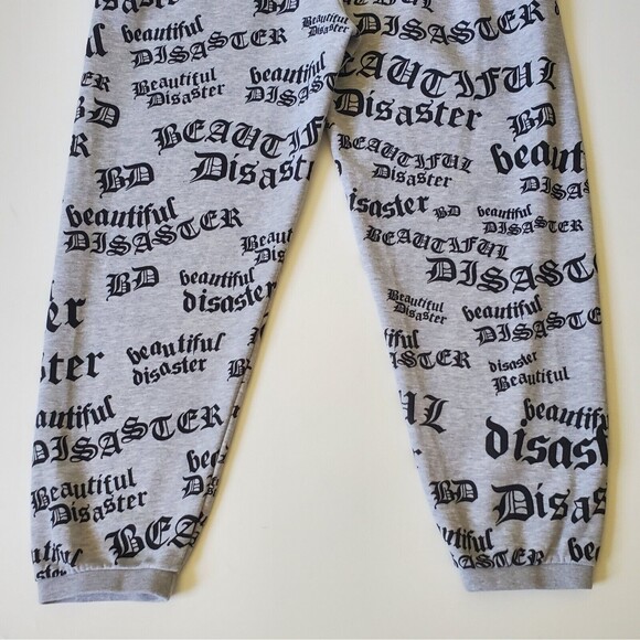 Beautiful Disaster Identity Sweatpants Heather Gray Logo Graphic Fleece Lined - Picture 7 of 16